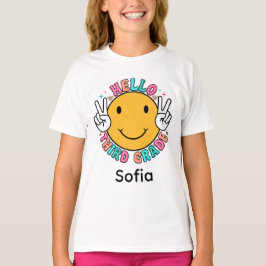 Söt Groovy Glad Smiley Ansikte Hej Tredje Klass He T Shirt