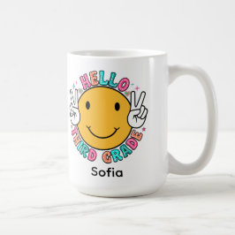 Söt Groovy Glad Smiley Ansikte Hej Tredje Klass Ti Kaffemugg