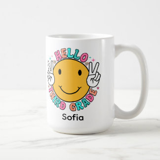 Söt Groovy Glad Smiley Ansikte Hej Tredje Klass Ti Kaffemugg