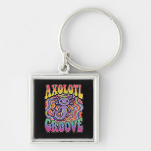 Söt Groovy Hippie Axolotl Retro 70-tal Regnbågs Ko Fyrkantig Silverfärgad Nyckelring