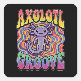 Söt Groovy Hippie Axolotl Retro 70-tal Regnbågs Ko Fyrkantigt Klistermärke