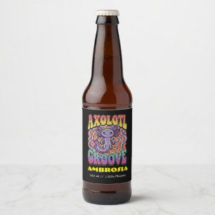 Söt Groovy Hippie Axolotl Retro 70-tal Regnbågs Ko Ölflaska Etikett