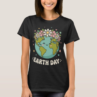 Söt Groovy Jord Blommig Planet Glad Jordens Dag T Shirt