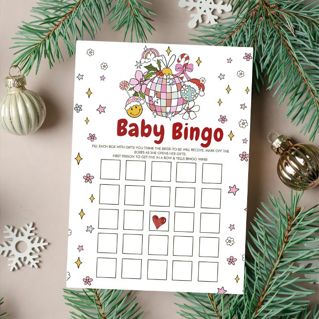 Söt Groovy Jul Bebis Baby Shower Bingo Spel Kort (Skapare uppladdad)