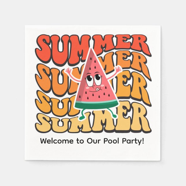Söt Groovy Retro Sommar Vattenmelon Party Pappersservett (Framsidan)