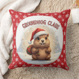 Söt Groundhog Claus Rolig Groundhog Jul Kudde