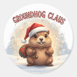 Söt Groundhog Claus Rolig Groundhog Jul Runt Klistermärke