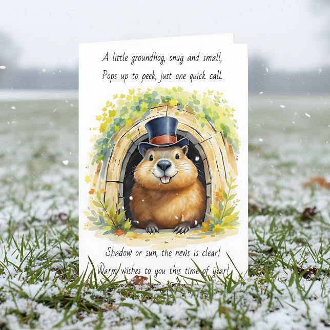 Söt Groundhog Day i topp hatt och dikt Kort (Skapare uppladdad)
