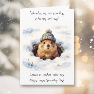 Söt Groundhog Day Peek-a-boo-dikt Kort