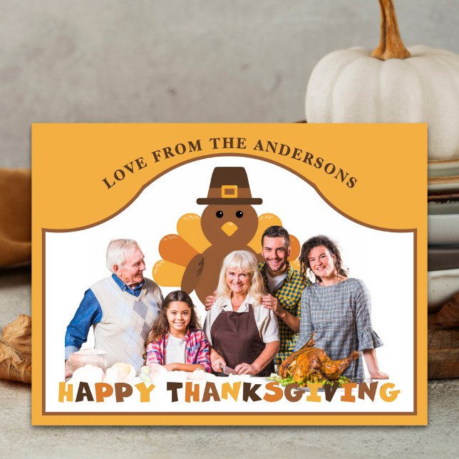 Söt gruppbild med Thanksgiving-kyckling som bakgru Vykort (Skapare uppladdad)