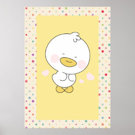 Söt gul ankunge med prickig barnkammarskunst poster
