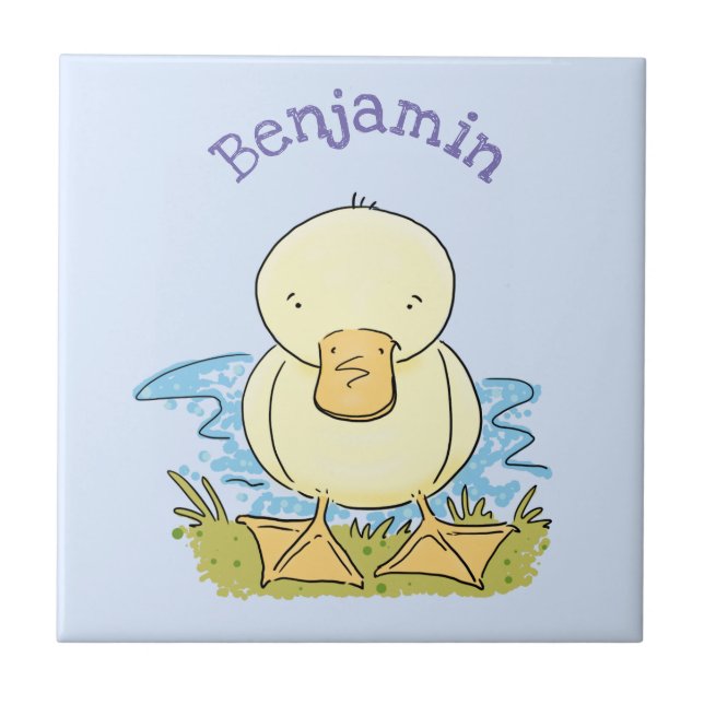Söt gul bebis anka tecknad illustration kakelplatta (Framsidan)