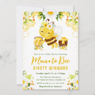 Söt gul blomster honungsbi baby shower inbjudningar