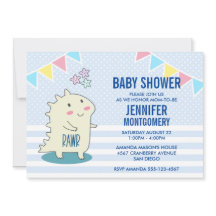Söt gul dinosaurie med glada stjärnor baby shower