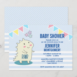 Söt gul dinosaurie med glada stjärnor baby shower inbjudningar