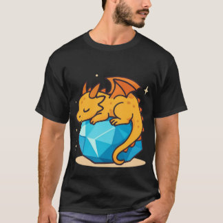 Söt gul drak som sover på blå kristallädelsten t shirt