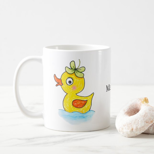 Söt gul gummianka med klöverhatt anpassad kaffemugg (Med munk)
