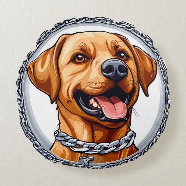 Söt gul labrador rund kudde (Framsidan)