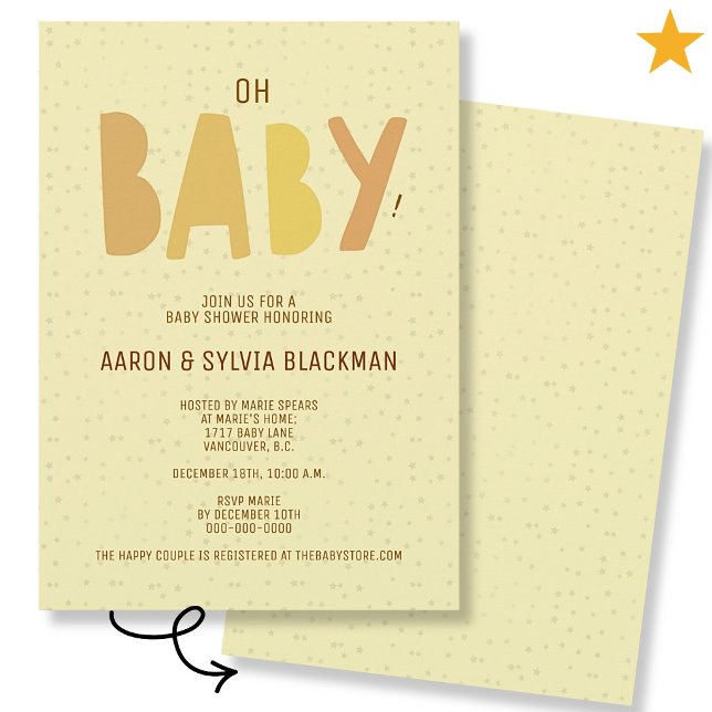 Söt gul minimal könsneutral Oh Baby Shower Inbjudningar (Skapare uppladdad)