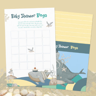 Söt gul nautisk val baby shower bingo spel
