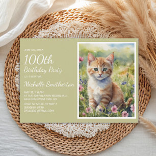 Söt gul orange katt akvarell 100-årsdag inbjudningar
