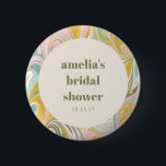 Söt gul pastellfärgad abstrakt anpassad bröllosdus knapp<br><div class="desc">Söt modern estetisk gul,  salvia och rosa pastellfärgad snygg abstrakt virvel anpassad bröllopsdusch-knapp</div>