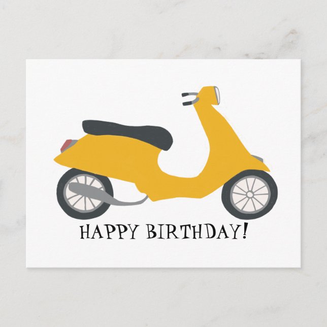 Söt gul scooter GLAD FÖDELSEDAG SPECIAL Vykort (Framsida)