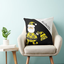 Söt gul tartan tomte med handväska kudde