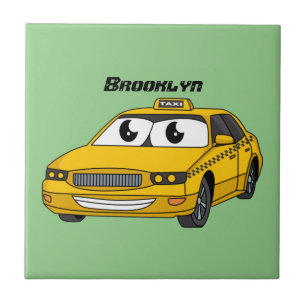 Söt gul taxi rolig serieillustration kakelplatta