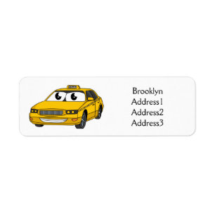 Söt gul taxi rolig tecknad illustration returadress etikett
