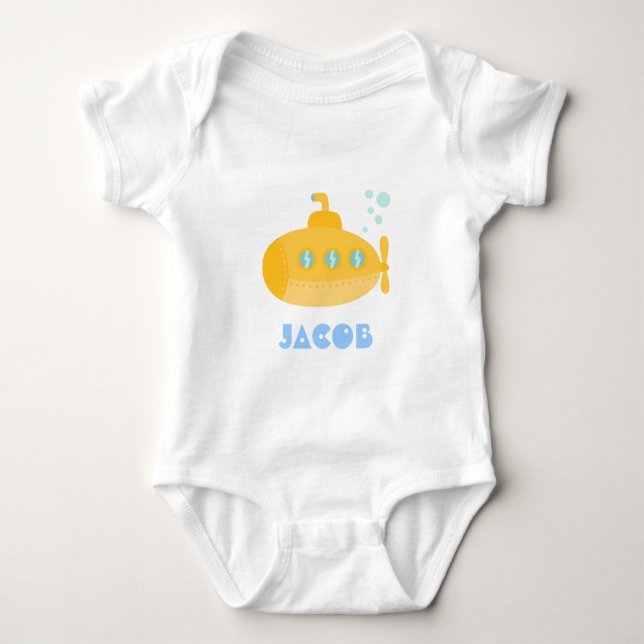 Söt gul ubåt, under vattnet, för bebisar t shirt (Framsida)