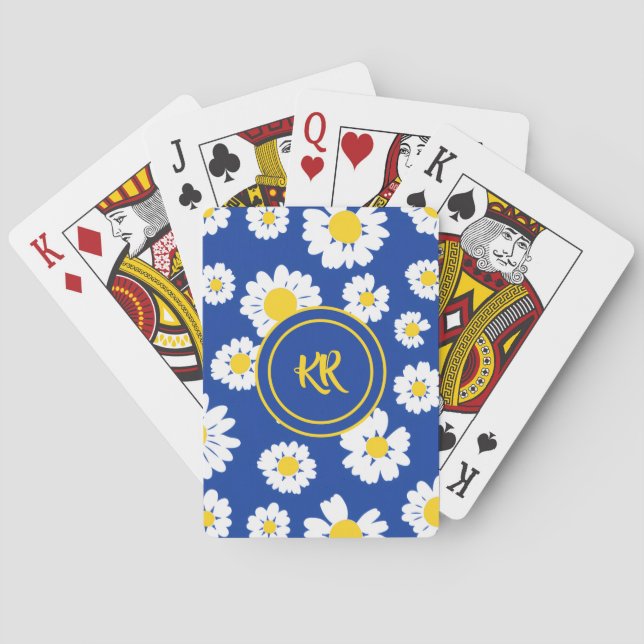 Söt gul vit tusenskönamönster monogram casinokort (Baksidan)