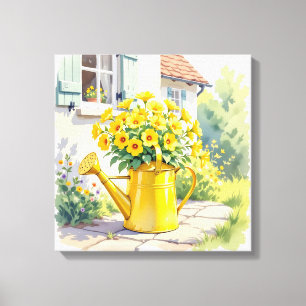 Söt Gula blommor i Watering Can Canvastryck