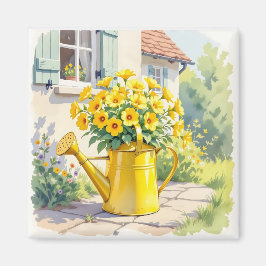 Söt Gula blommor i Watering Can Magnet