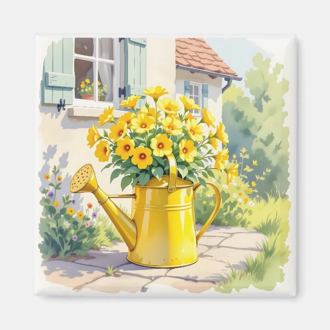 Söt Gula blommor i Watering Can Magnet (Framsidan)