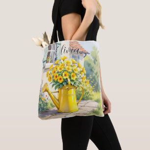 Söt Gula blommor i Watering Can Personlig Tygkasse