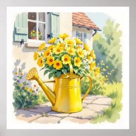 Söt Gula blommor i Watering Can Poster