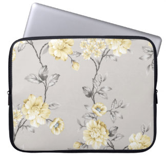 Söt gula blommor med grått löv mönster på gr laptop fodral