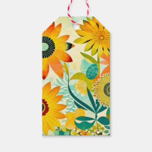 Söt Gula blommor Whimsique Folk Art Presentetikett