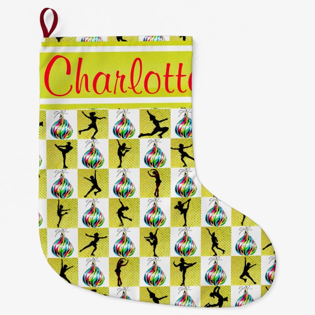 SÖT GULD ANPASSNINGSBAR SKATING CHRISTMAS STOCKING STOR JULSTRUMPA (Framsidan)