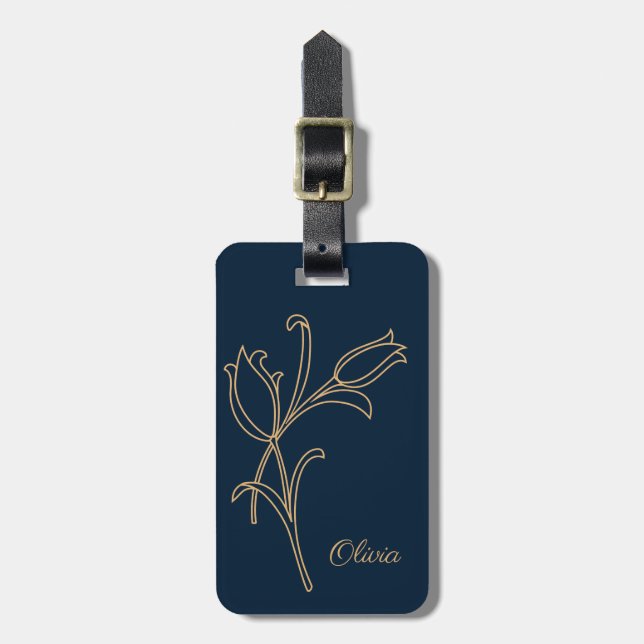 Söt guld Art Deco tulips Luggage Tag Bagagebricka (Vertikal Framsida)