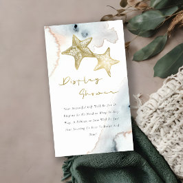Söt guld blå sjöstjärna display dusch baby shower tilläggskort