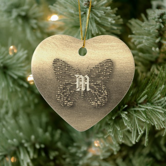 Söt Guld Butterfly Add Monogram Ornament (Träd)