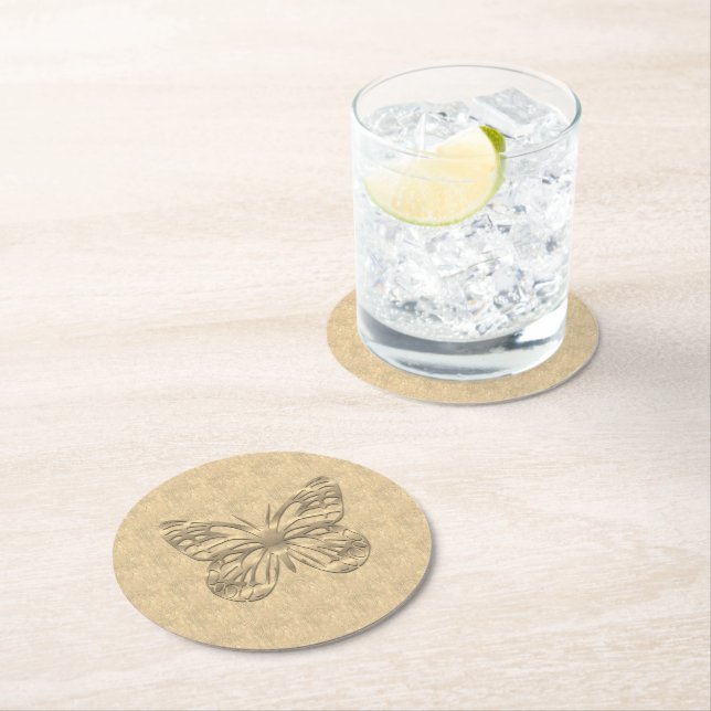 Söt Guld Butterfly Underlägg Papper Rund (Insitu)