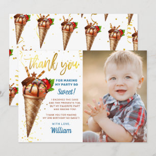 Söt Guld Chocolate Ice Cream Birthday Photo Tack Kort