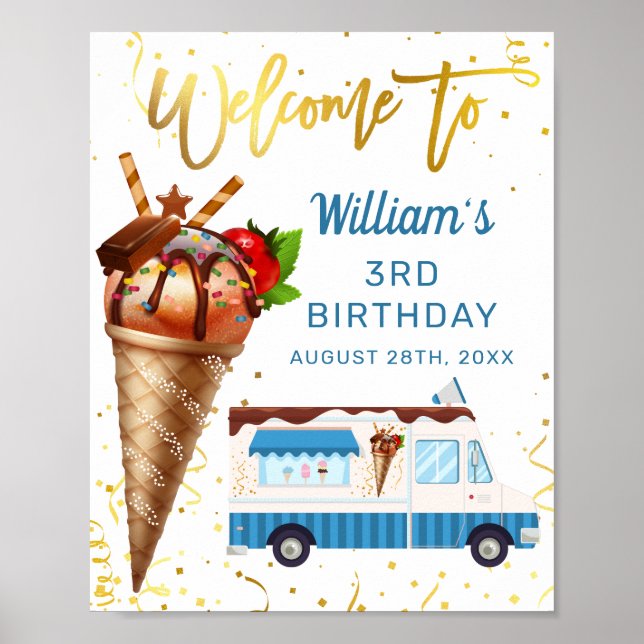 Söt Guld Chocolate Ice Cream Birthday Välkommen Poster (Framsidan)