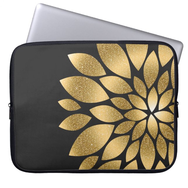Söt guld faux glitter abstrakt blomma laptop sleeve (Framsidan)