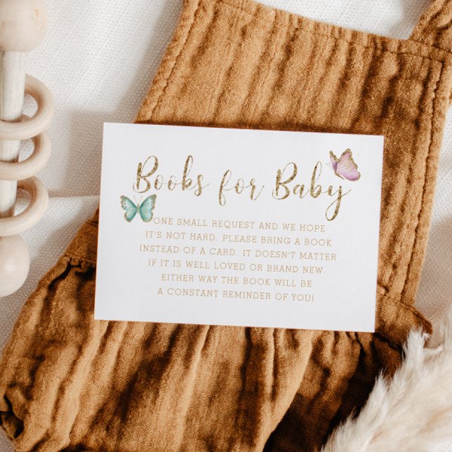 Söt guld fjäril baby shower bok önskan tilläggskort (Skapare uppladdad)