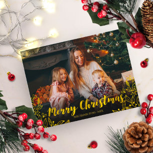 Söt guld folie blad foto God Jul Vykort