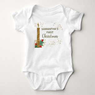 Söt guld glitter ljus jul första jul t shirt